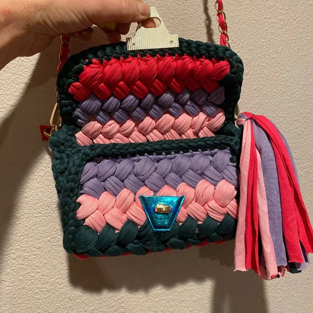 Colorful‎ Braided Crochet Shoulder Purse  Handmade Summer Bag 7x8